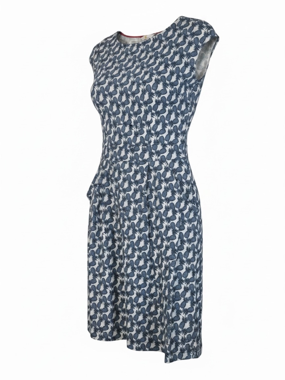 Boden Sleeveless Blue Floral Midi Dress with Tailored Waist